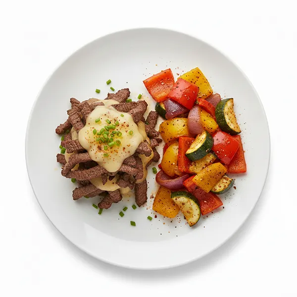 Smoky Beef and Cheese Stack with Paprika Vegetables